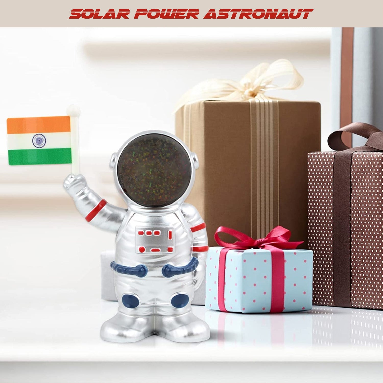 Solar Power Astronaut Ornament Moving Hand With Indian Flag (1 Pc) - Springkart 