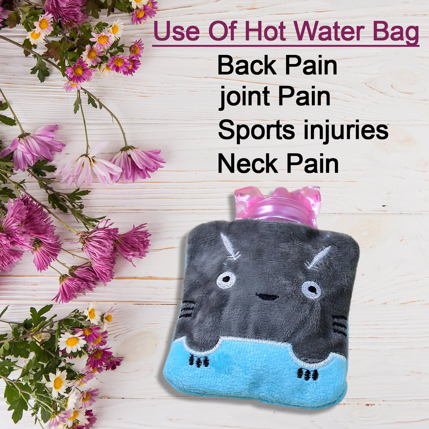 6528 Grey Cat Print Small Hot Water Bag With Cover For Pain Relief Neck Shoulder Pain And Hand Feet Warmer Menstrual Cramps. - Springkart 