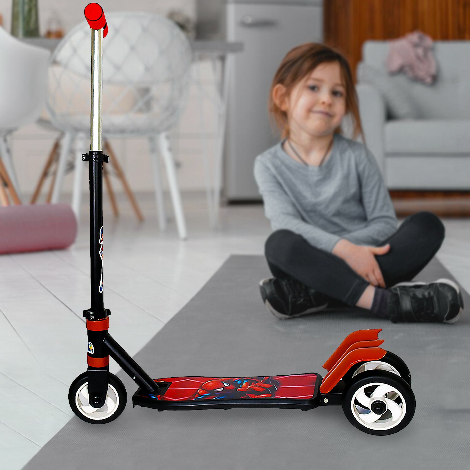 Basic Kids Ride On Leg Push Scooter For Boys And Girls (4 - 8 Years Old Kids) Foldable Scooter Cycle With Height Adjustment For Boys And Girls Multicolor (1 Pc 3 Wheel) - Springkart 