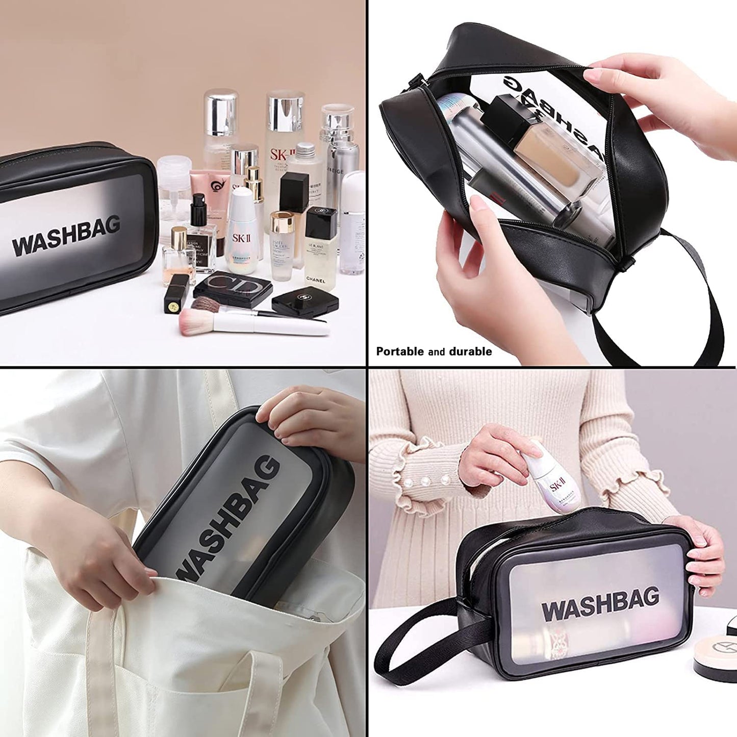 Medium Zippered Cosmetic Pouch Toiletry Bag For Cosmetics (1 Pc) - Springkart 
