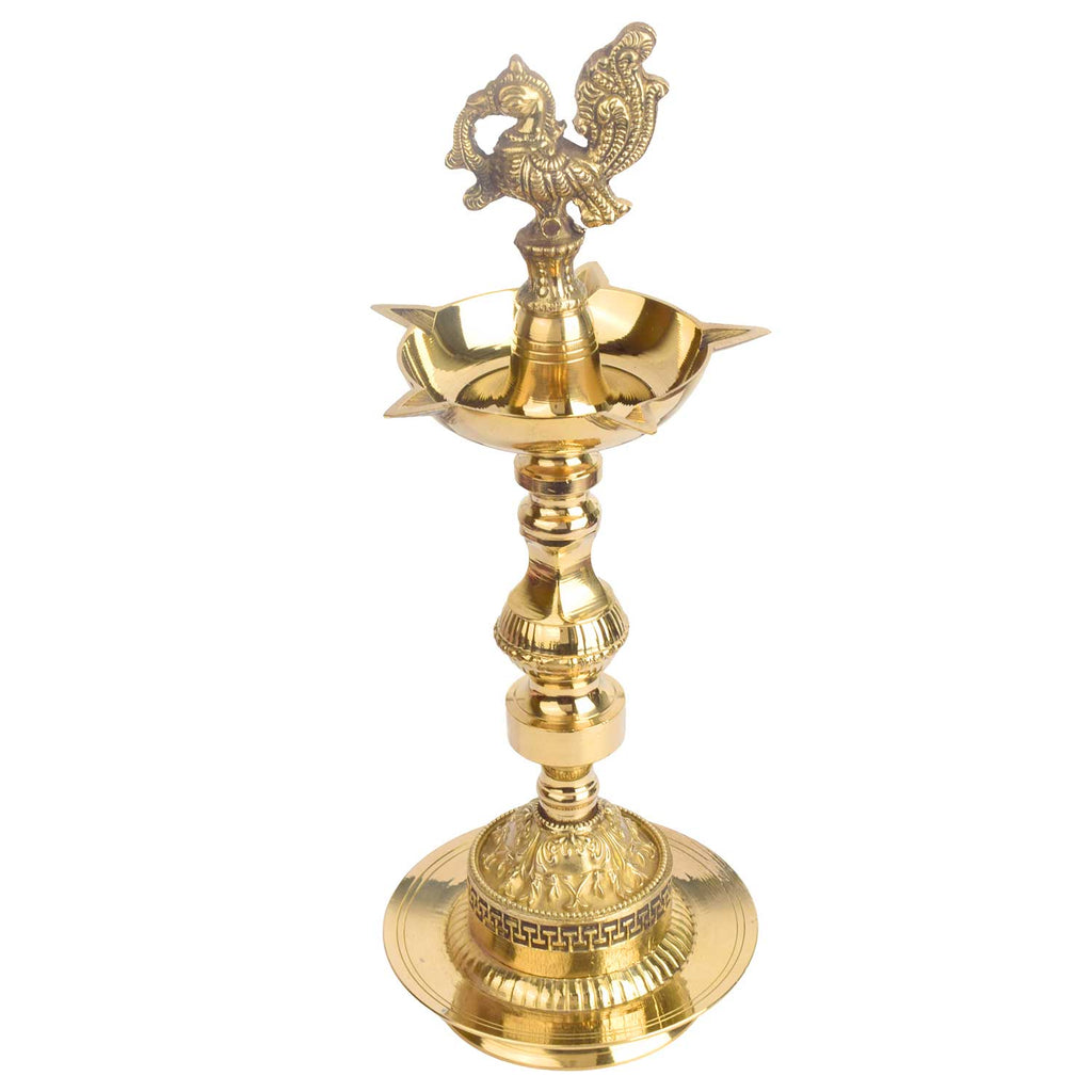 Buy 11 Inch 1 Step Embossed Peacock Kerala Stand Diya