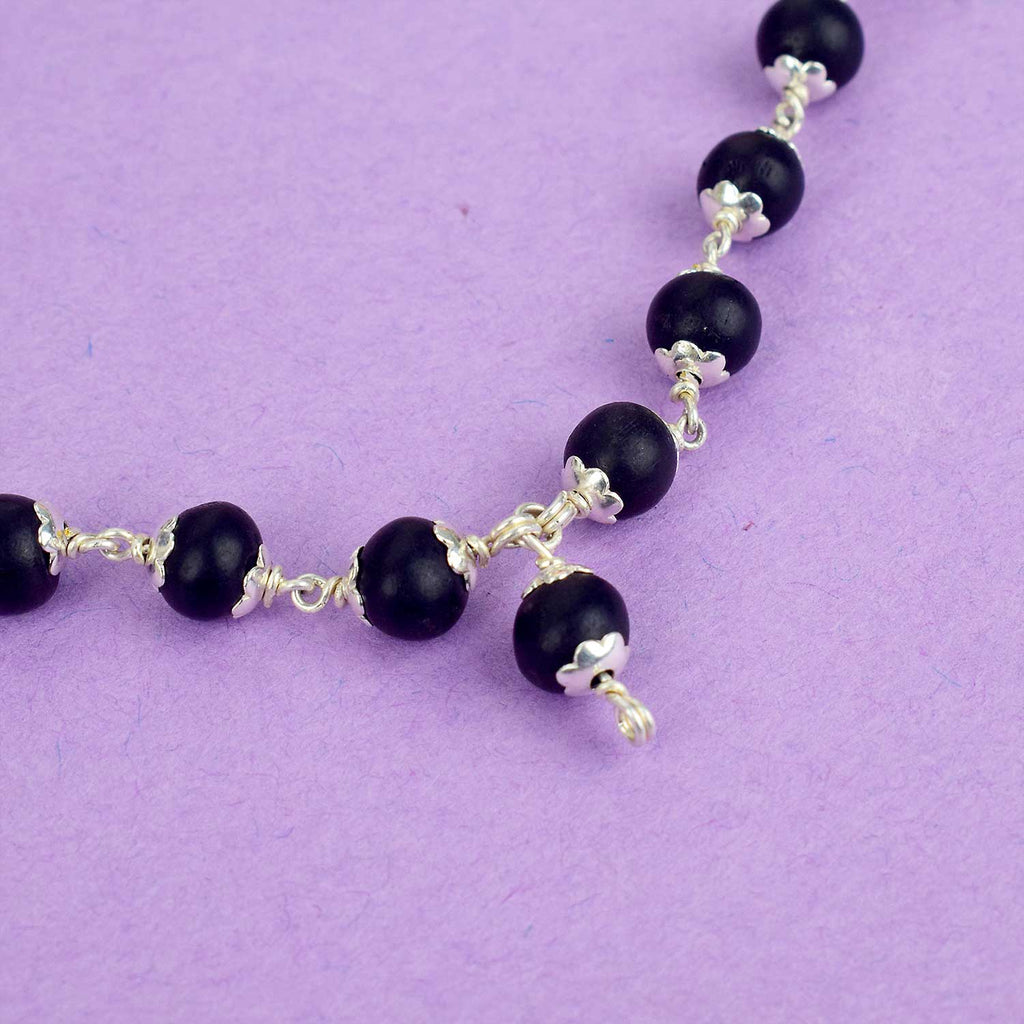 Govt. Lab Certified Original Ebony wood 925 Silver Caps Karungali Mala