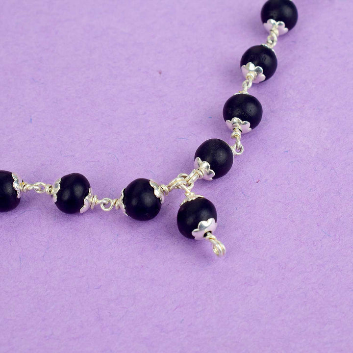 Govt. Lab Certified Original Ebony wood 925 Silver Caps Karungali Mala