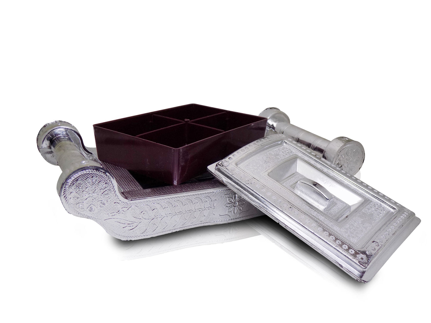 Multipurpose 4 Section Royal Design Silver Storage / Gift Box - Springkart 