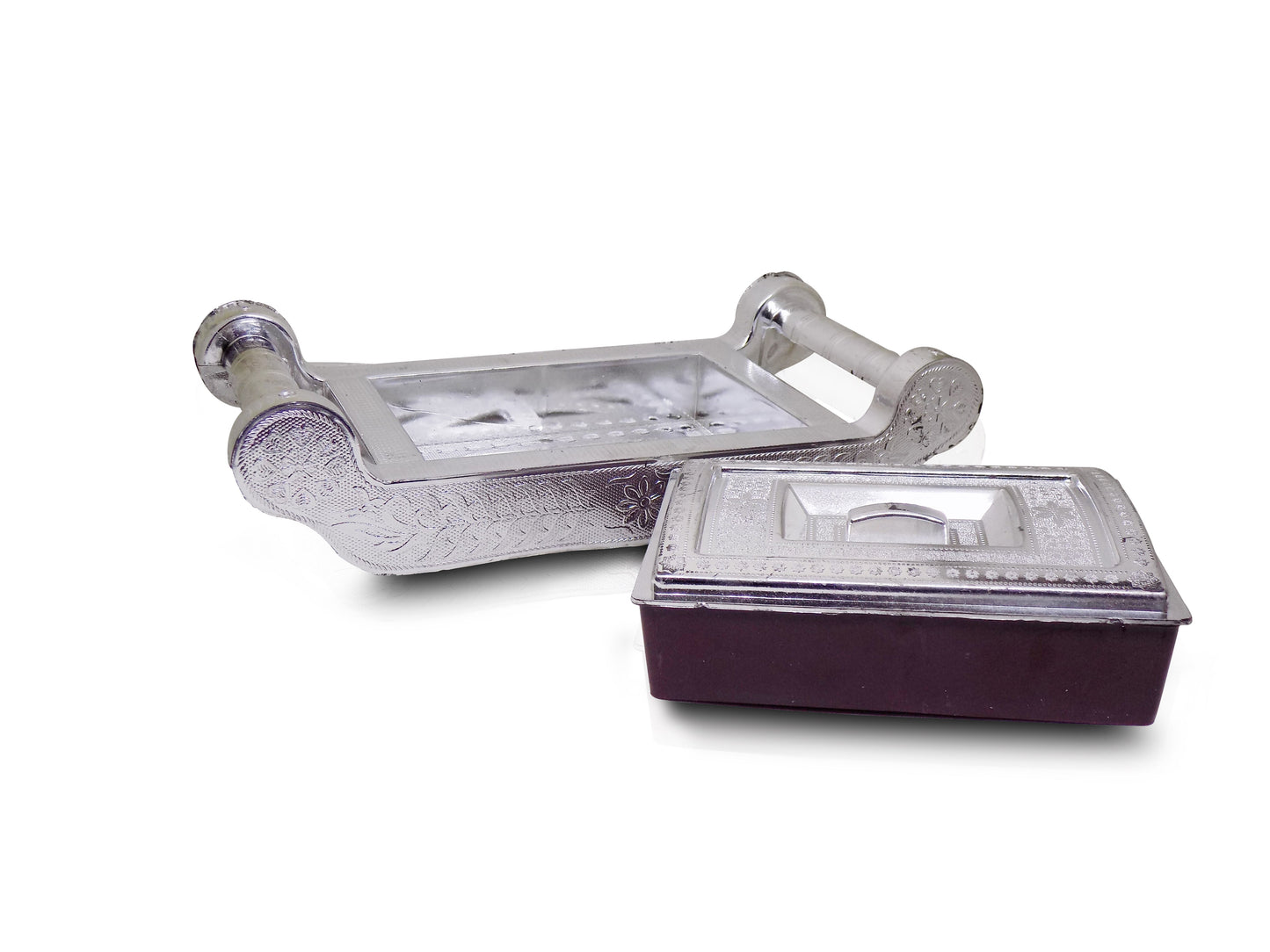 Multipurpose 4 Section Royal Design Silver Storage / Gift Box - Springkart 