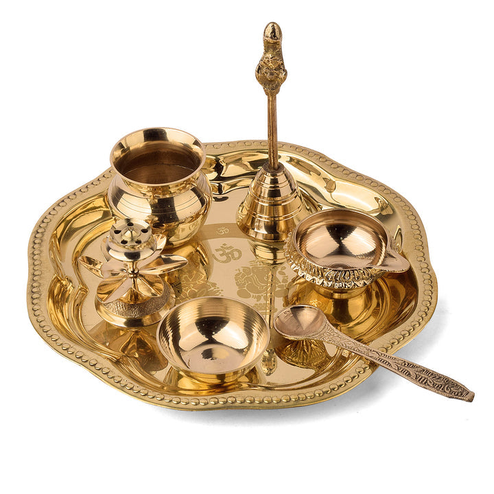 Brass Om Laxmi Ganesh Pooja Thali Set of 7 Piece