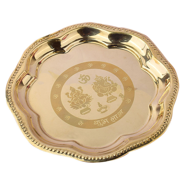 Brass Om Laxmi Ganesh Pooja Thali Set of 7 Piece
