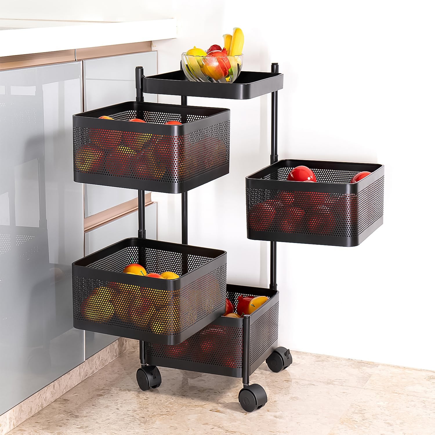 Metal Square High Quality Kitchen Trolley With Wheels (4 Layer 1 Pc) - Springkart 