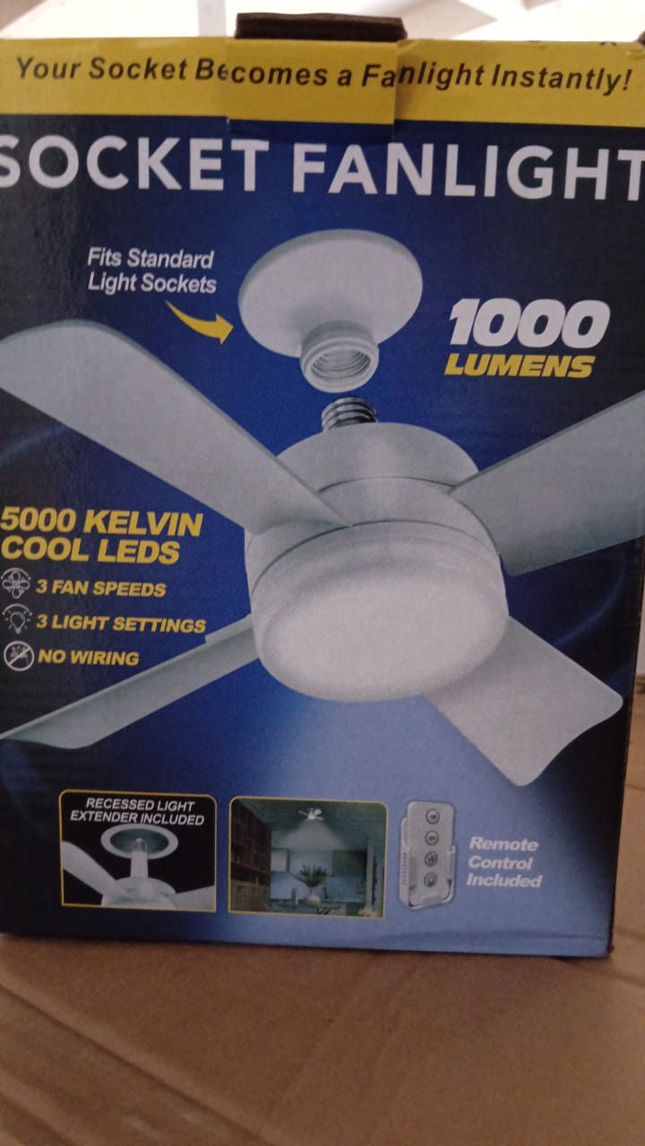 17845 Socket Fan Light Original - Cool Light Led Ceiling Fans With Lights And Remote Control Replacement For Lightbulb - Bedroom Kitchen Living Room1000 Lumens 5000 Kelvins Cool Leds (Remote Battery Not Included) - Springkart 