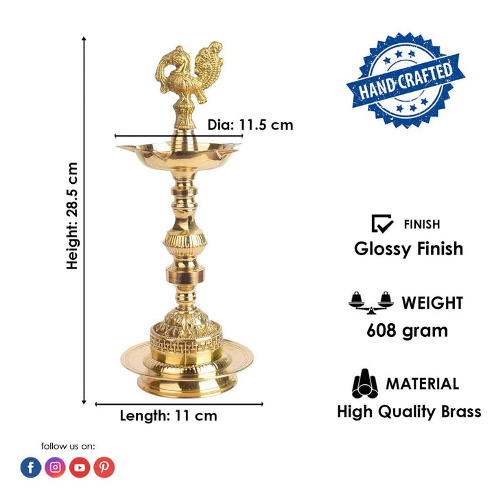 Buy 11 Inch 1 Step Embossed Peacock Kerala Stand Diya