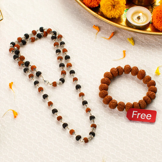 Divya Raksha Combo - Rudraksha karungali Mala with Free 7 Mukhi Rudraksha Bracelet