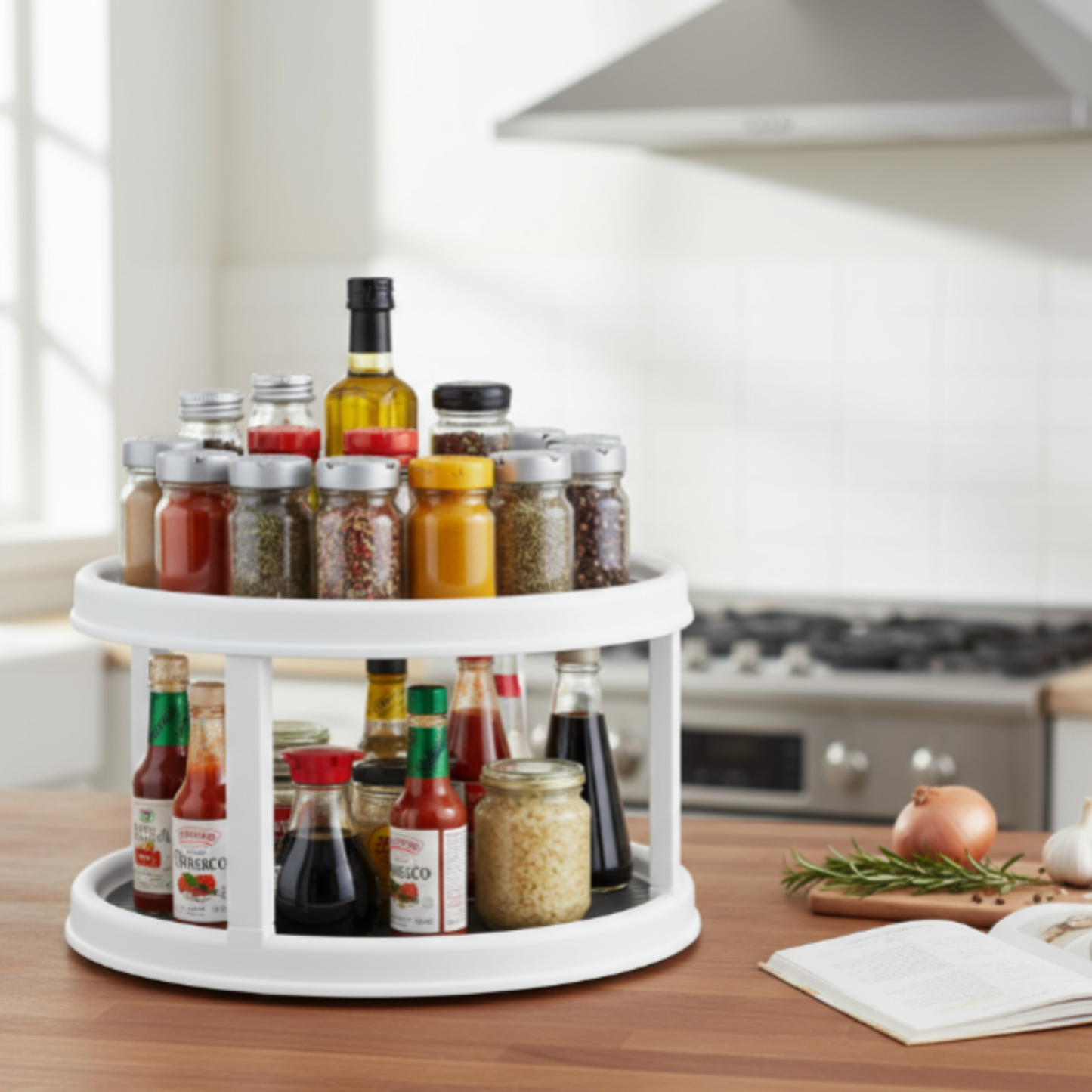 Double Layer Rotating Tray – 10-Inch Turntable Spice Rack Organizer for Kitchen, Pantry & Vanity (Pack of 1)