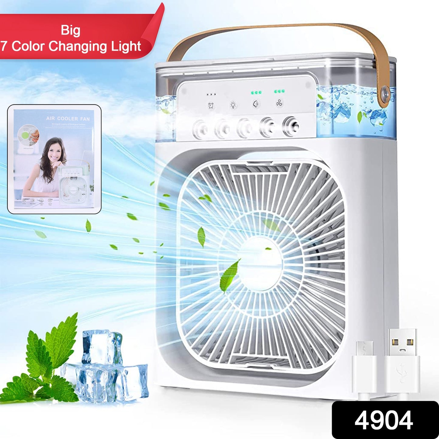Portable Air Conditioner Fan 7 Color Changing Light (Big 1 Pc) - Springkart 