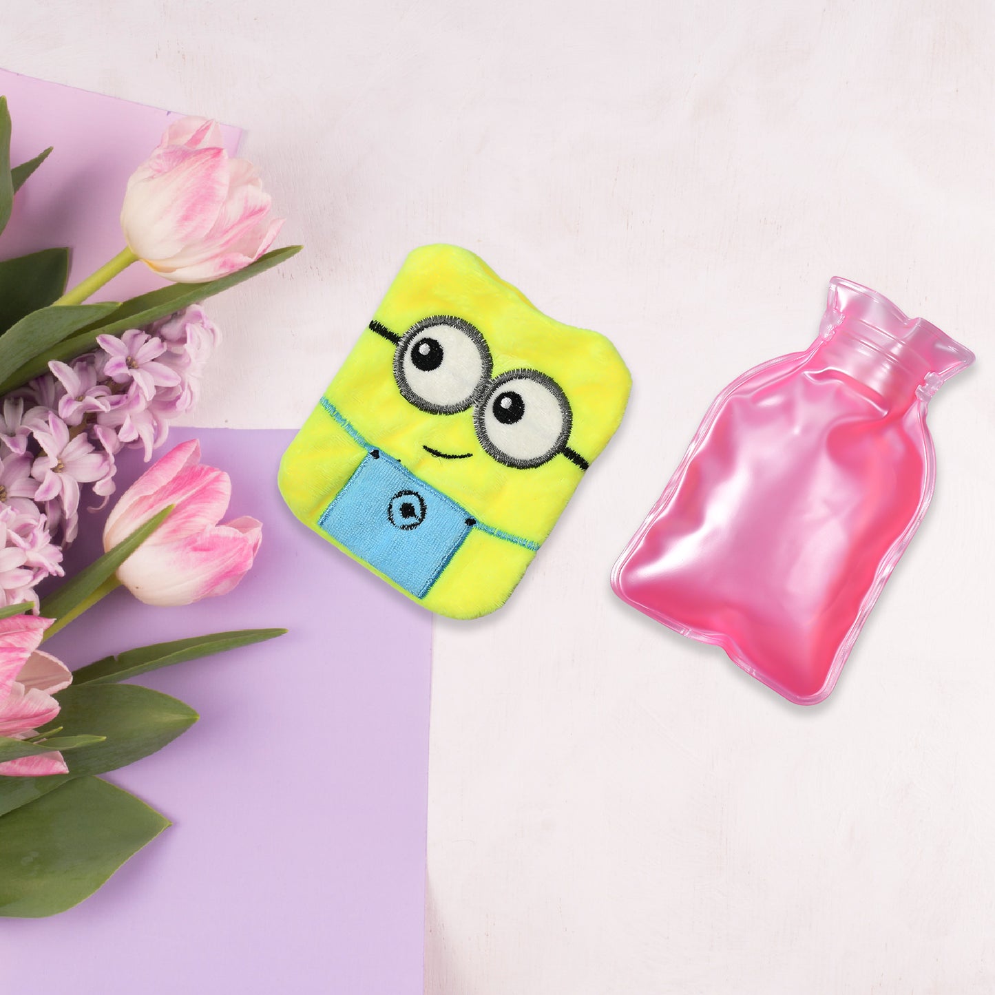 6507 2eye Minions Small Hot Water Bag With Cover For Pain Relief Neck Shoulder Pain And Hand Feet Warmer Menstrual Cramps. - Springkart 