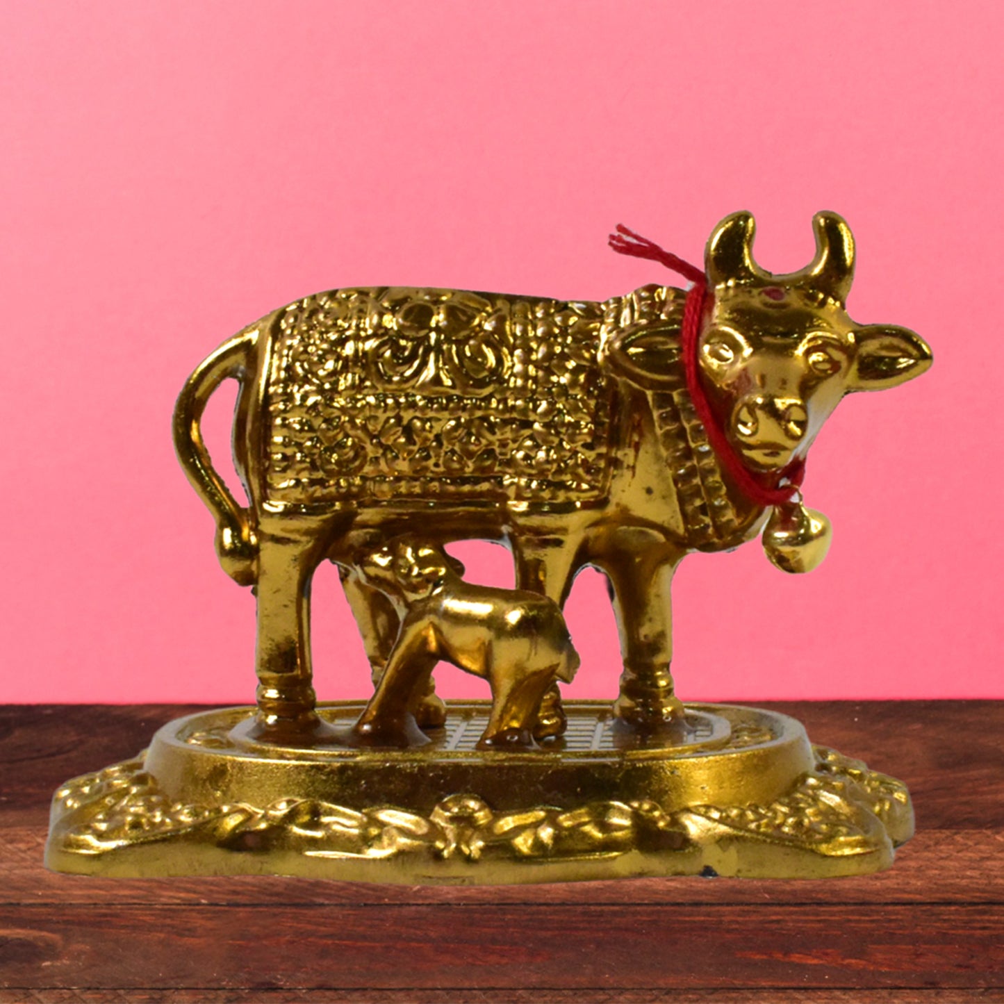 Metal Golden Kamdhenu Cow With Calf (1 Pc) - Springkart 