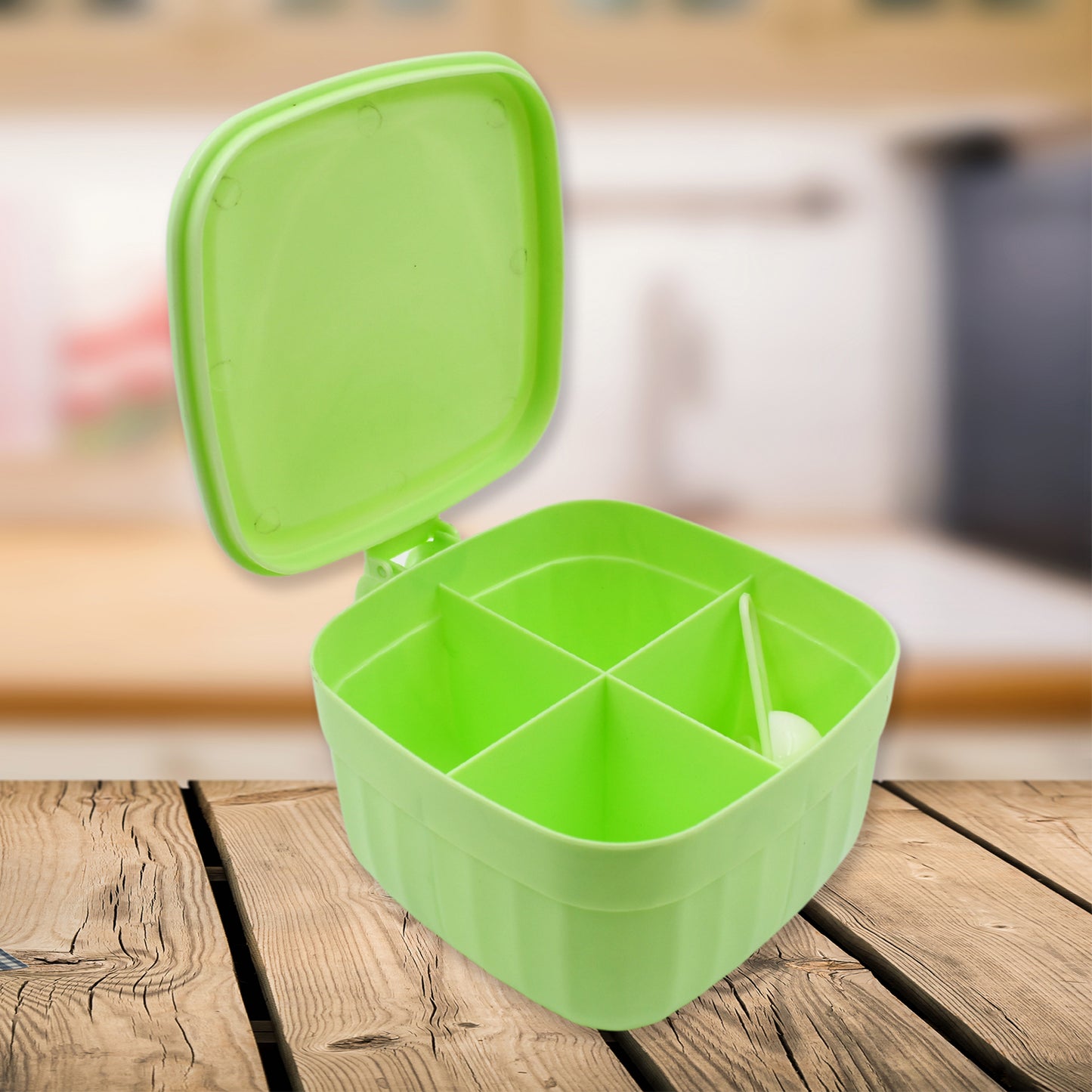 Multipurpose Dry Fruit Set Chocolate Snacks Storage Box Masala Box For Home And Kitchen Airtight Dry Fruit Plastic Storage Container Tray Set With Lid 4 Compartment 4 Spoon Container For Sweets Chips Cookies (1 Pc) - Springkart 