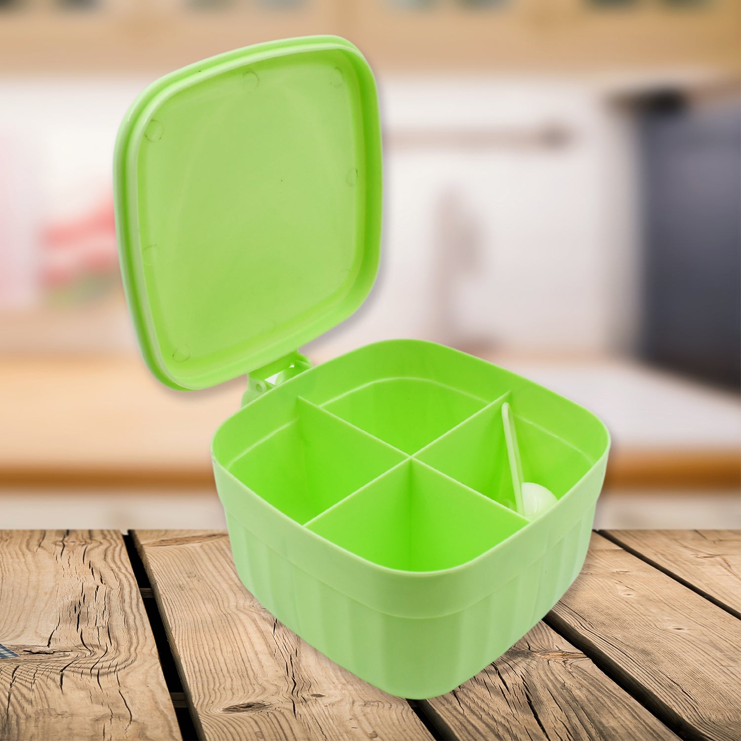 Multipurpose Dry Fruit Set Chocolate Snacks Storage Box Masala Box For Home And Kitchen Airtight Dry Fruit Plastic Storage Container Tray Set With Lid 4 Compartment 4 Spoon Container For Sweets Chips Cookies (1 Pc) - Springkart 