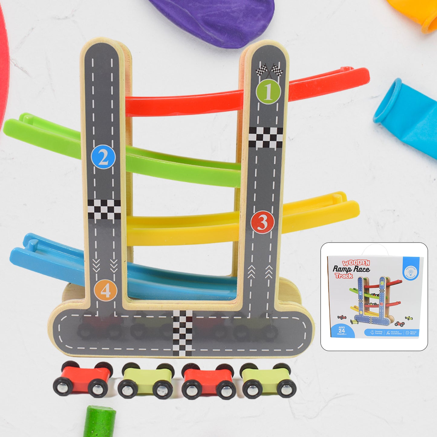 Car Racer Track Play Set Wooden Click Clack Toys With 4 Mini Racers (1 Set) - Springkart 