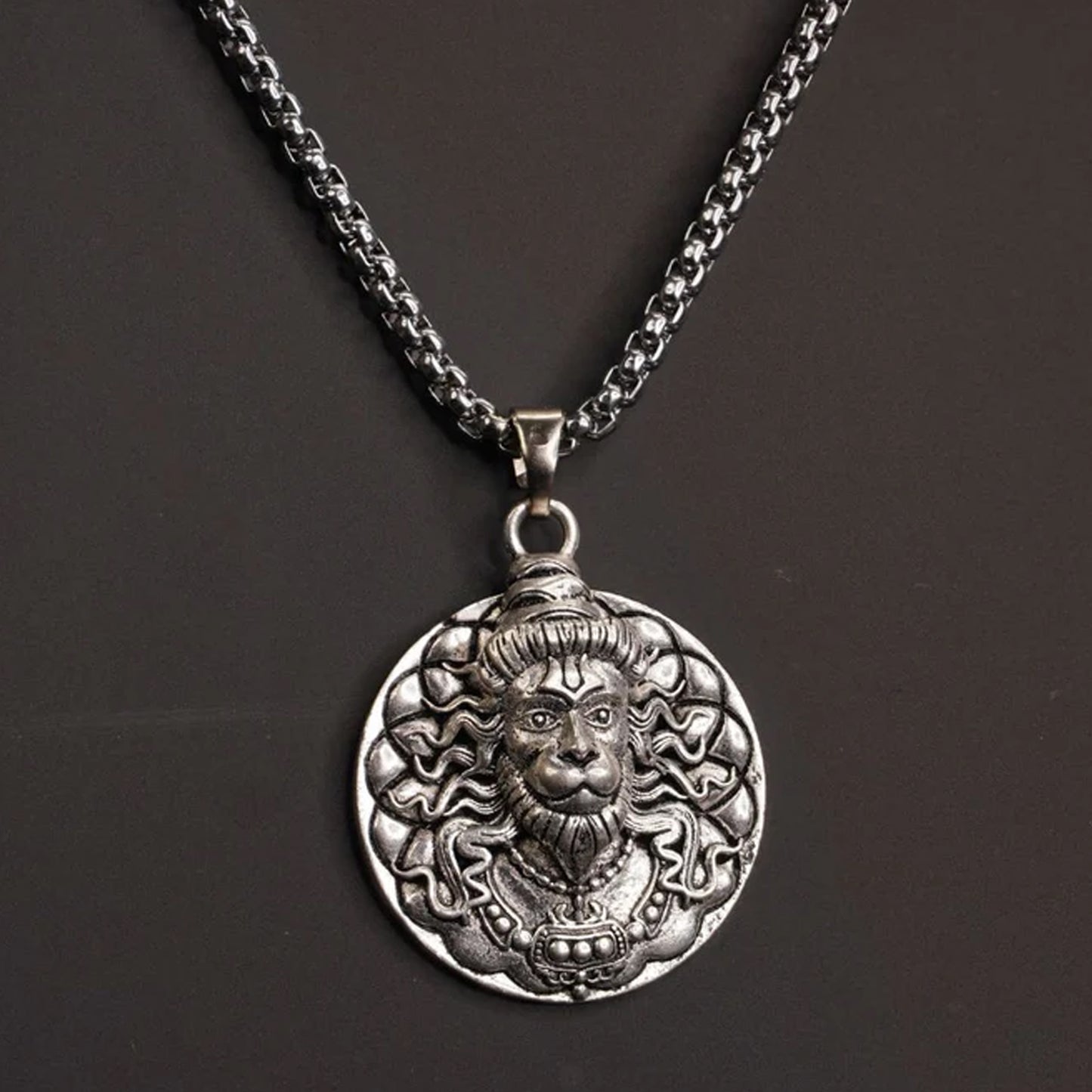 Hanuman Facelocket With Chain Pendant Necklace Chain (1 Pc) - Springkart 