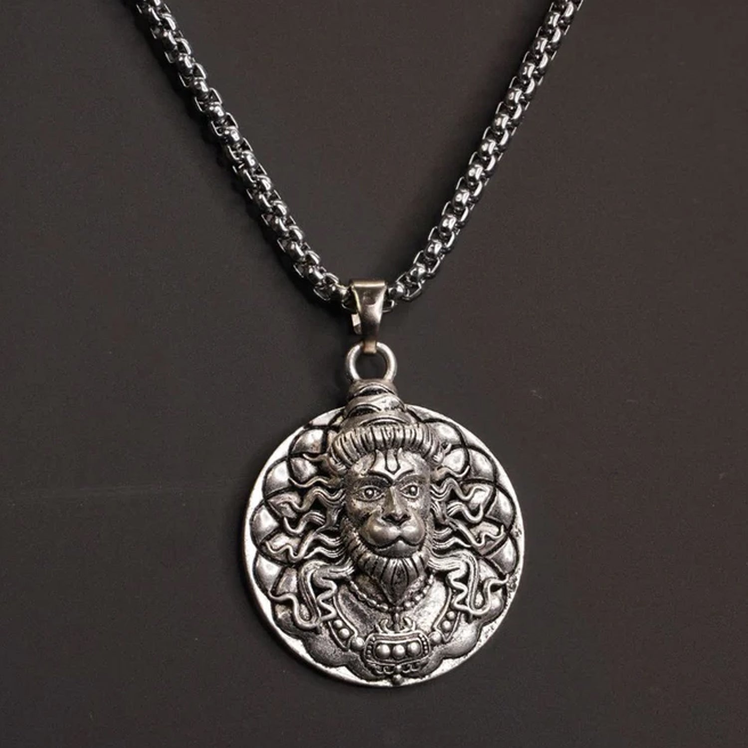 Hanuman Facelocket With Chain Pendant Necklace Chain (1 Pc) - Springkart 