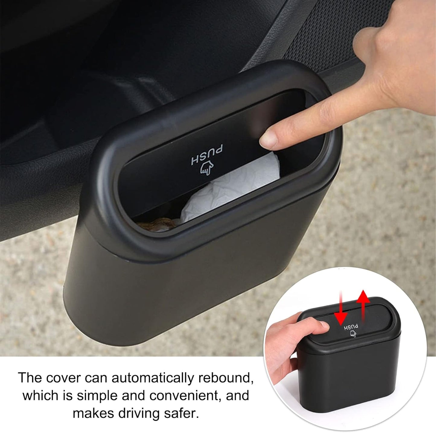 Plastic Mini Car Trash Can Bin With Lid (1 Pc With Brown Box) - Springkart 