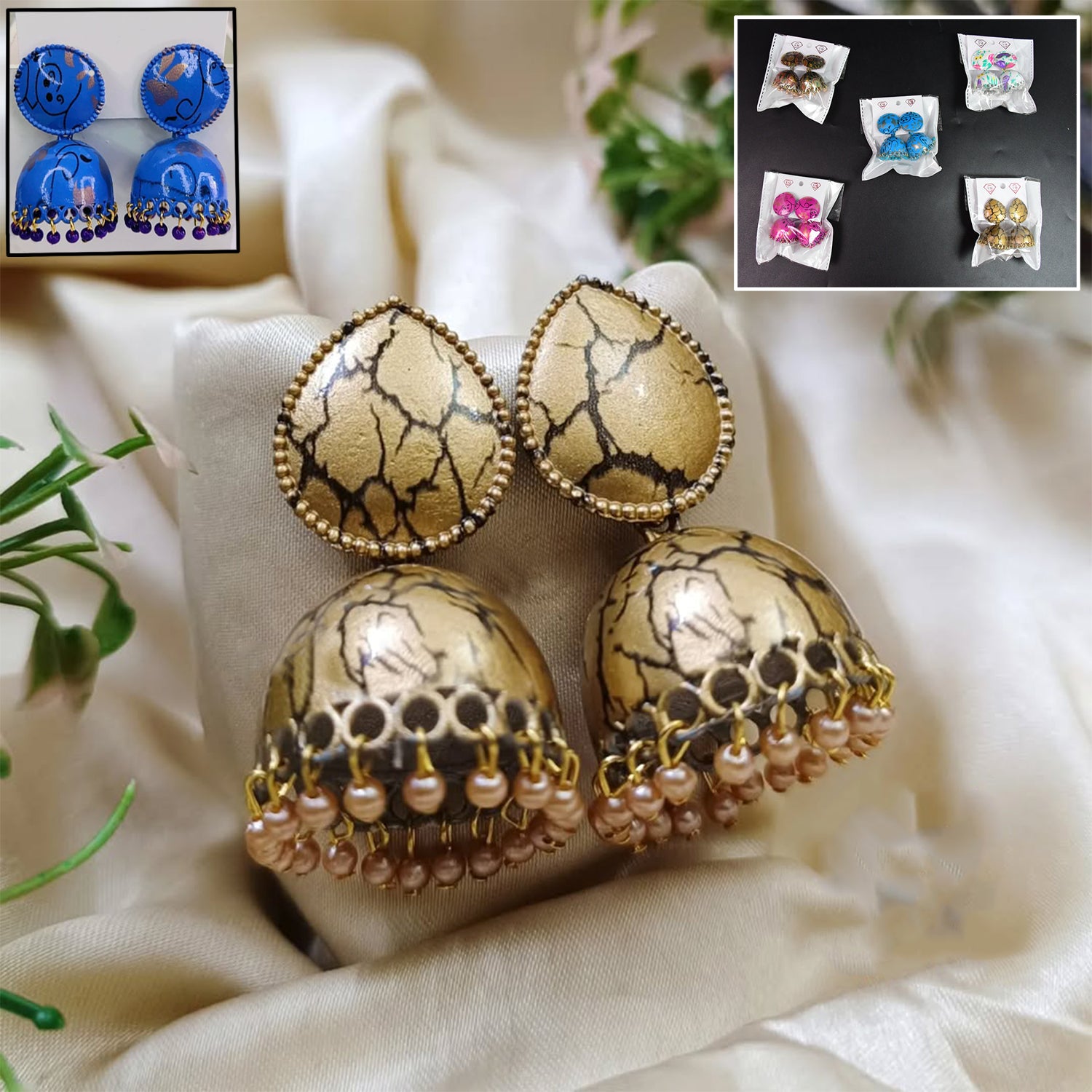 Jhumka Earrings Buti For Women Girls (1 Pair Mix Color Design) - Springkart 