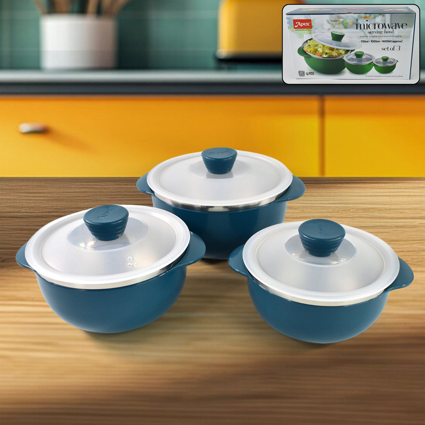 Apex Microwave-safe Serving Bowl 3 Pcs Set (700ml 1000ml 1400ml) - Springkart 