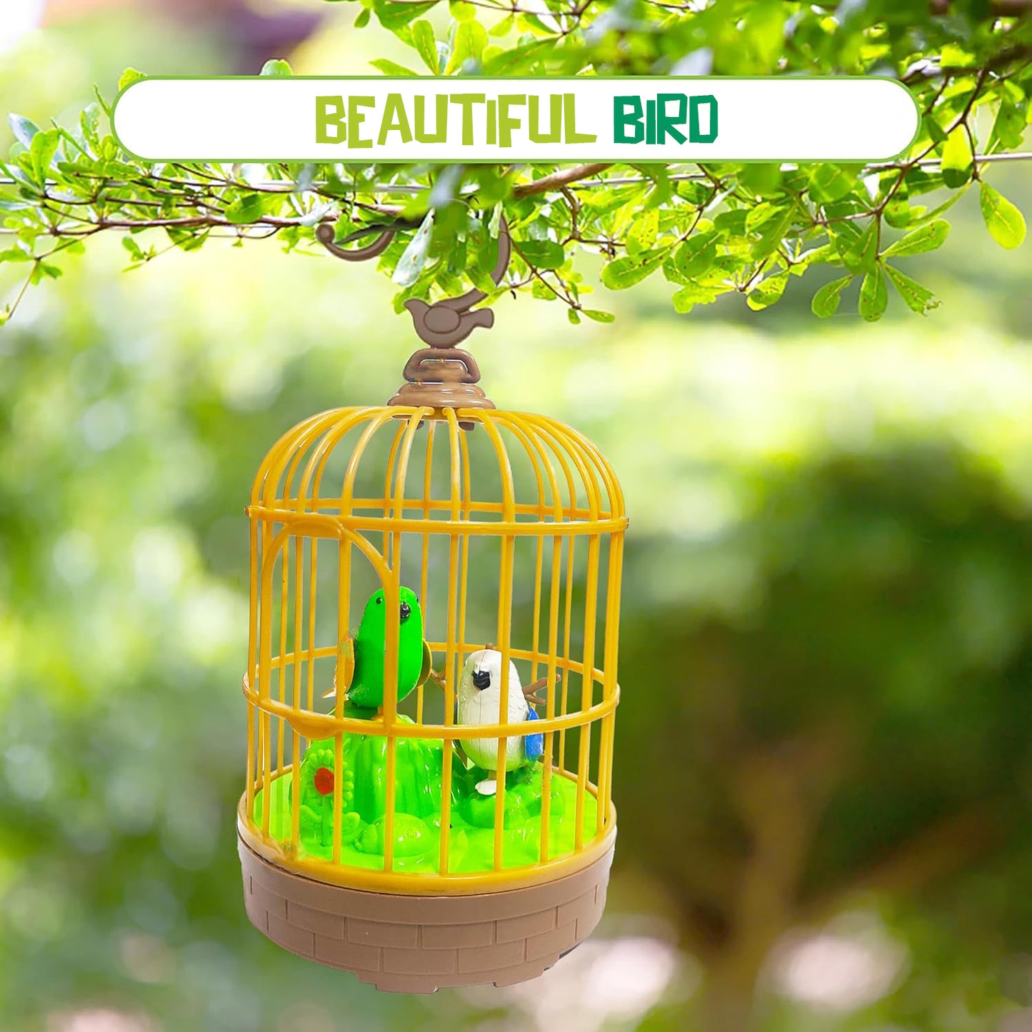 Sound Activated Chirping Bird In Hanging Cage Beautiful Pinjra Bird Toy (1 Pc Battery Not Operated) - Springkart 