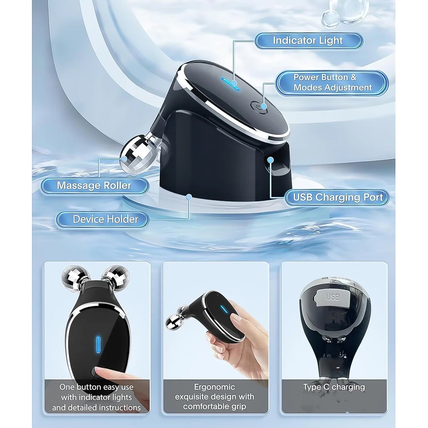 Microcurrent- Facial- Device Micro Current Face Massager Roller (1 Pc) - Springkart 