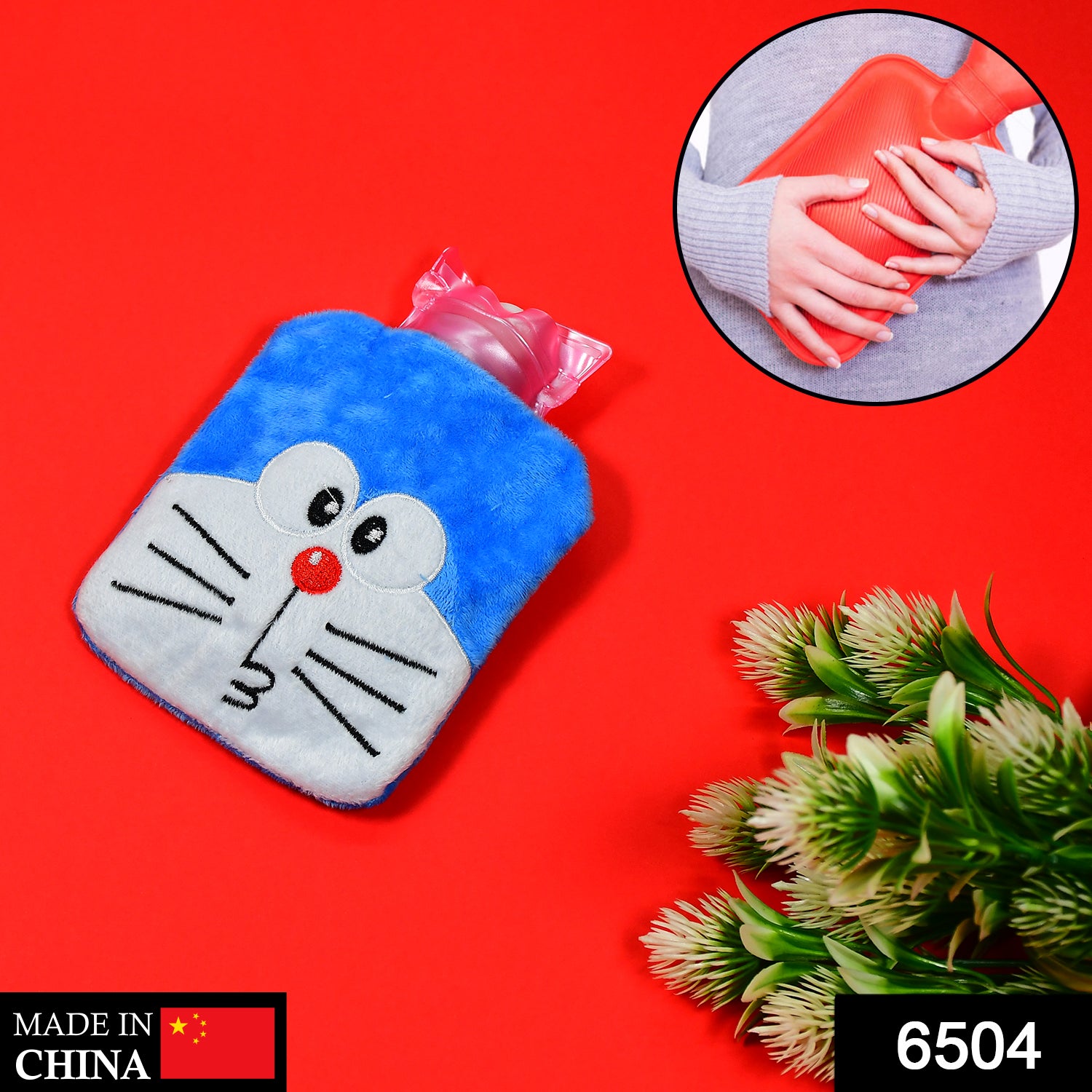 6504 Doremon Small Hot Water Bag With Cover For Pain Relief Neck Shoulder Pain And Hand Feet Warmer Menstrual Cramps. - Springkart 