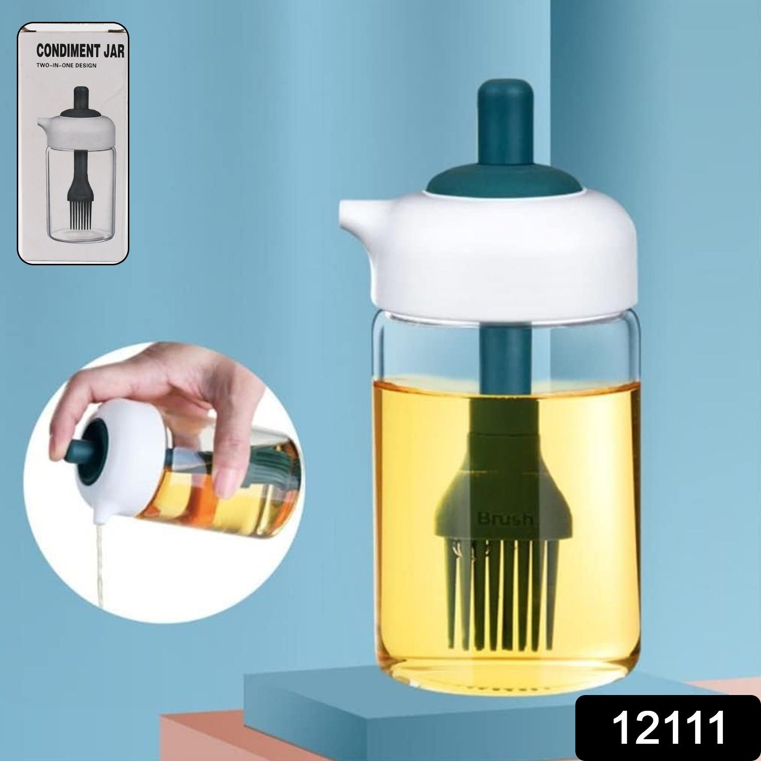 2 In 1 Glass Oil Dispenser Jar Bottle With Brush (1 Set) - Springkart 