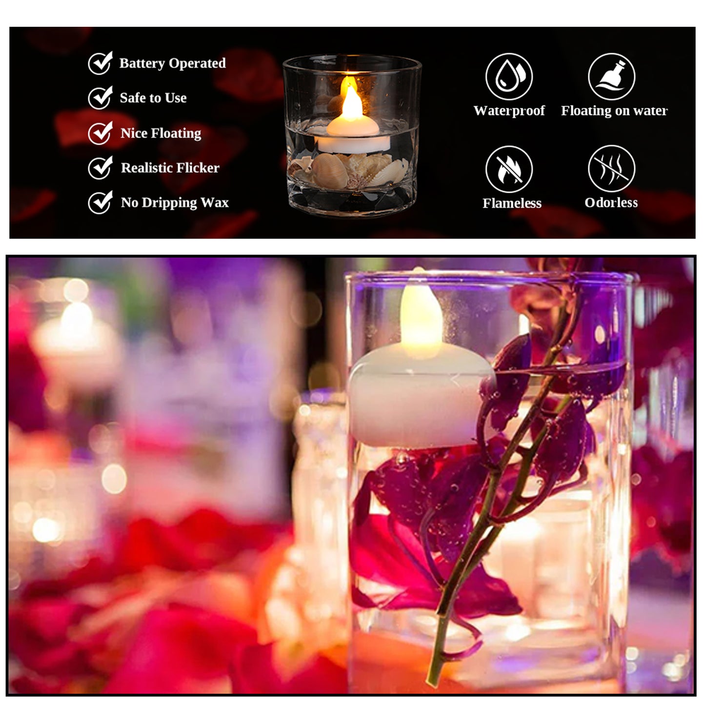 6432 Set Of 12 Flameless Floating Candles Battery Operated Tea Lights Tealight Candle - Decorative Wedding. - Springkart 