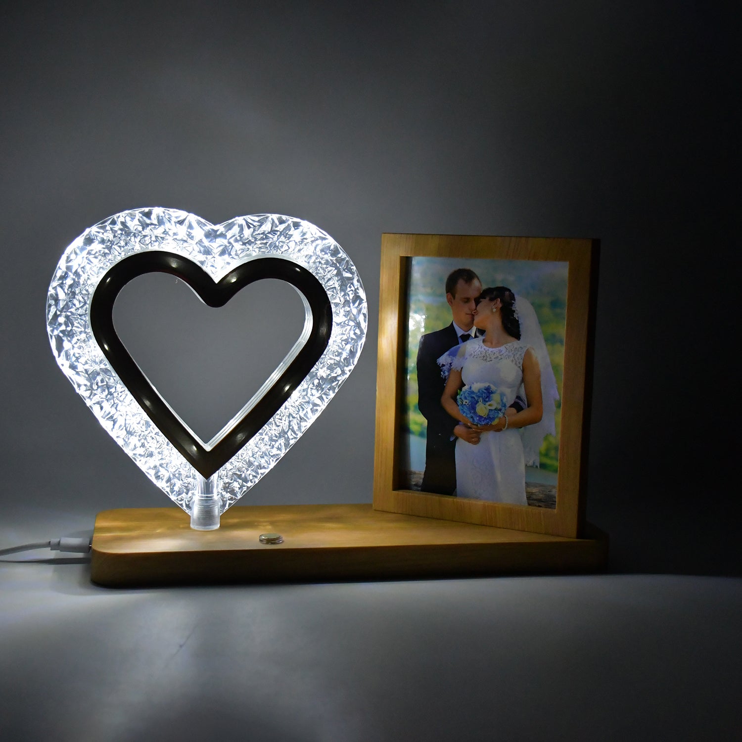 Heart Shape Cystal Led Lamp Photo Frame Night Lamp Wedding Gift Love Couple - Springkart 