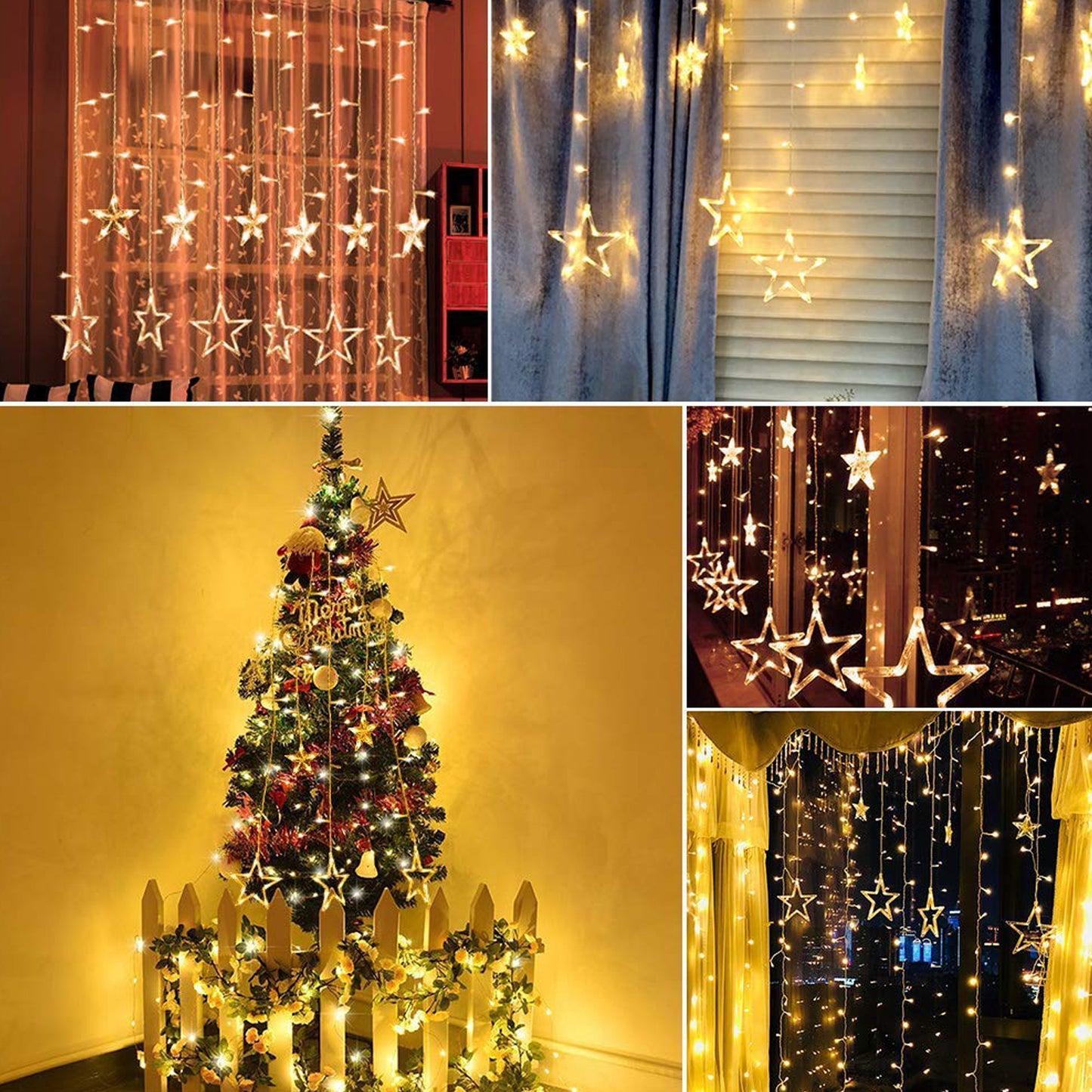 1278 12 Stars Curtain String Lights Window Curtain Lights With 8 Flashing Modes Decoration For Festivals