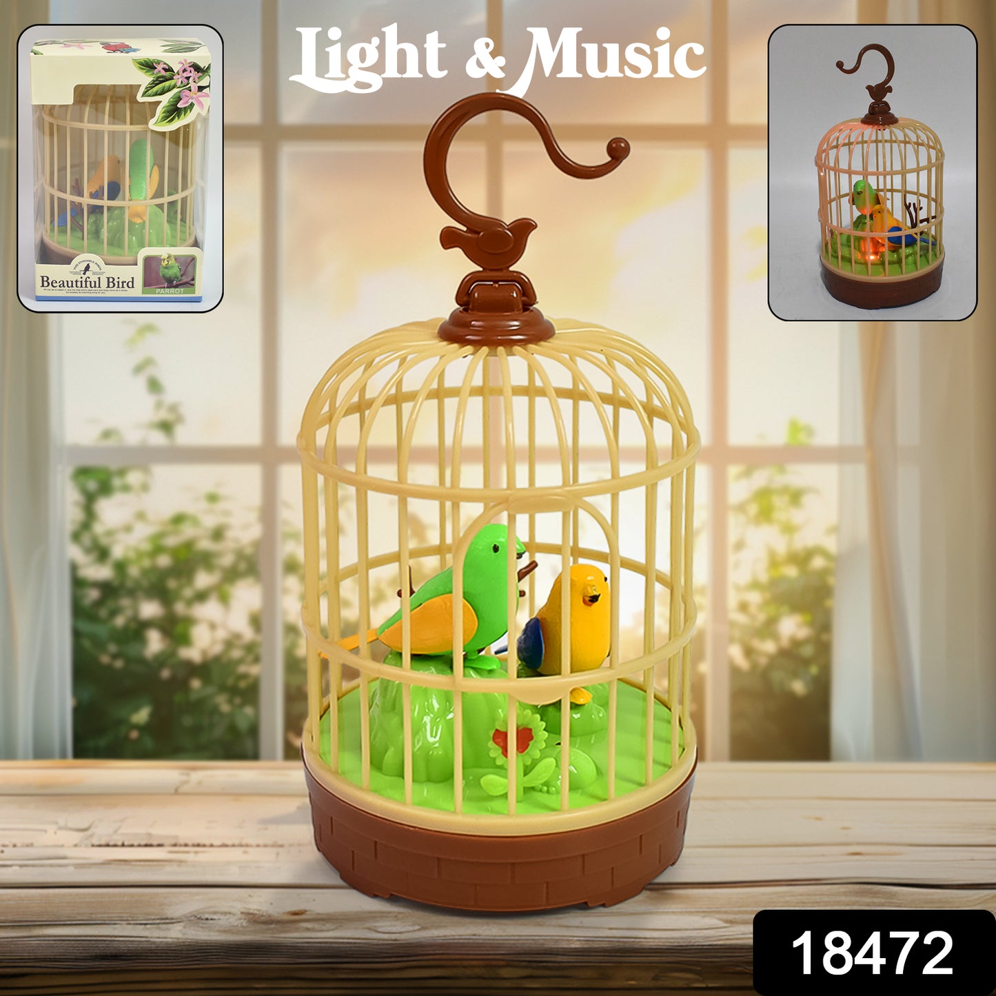 Sound Activated Chirping Bird In Hanging Cage Beautiful Pinjra Bird Toy (1 Pc Battery Not Operated) - Springkart 
