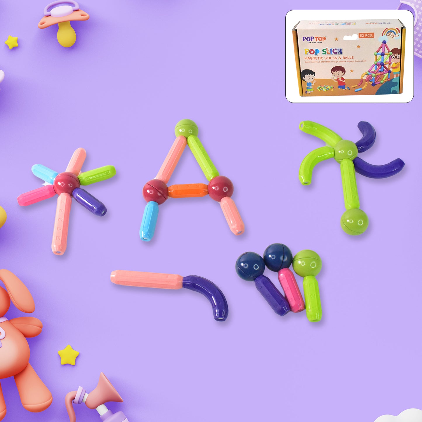 Magnetic Sticks Building Blocks Learning Toy For Kids (32 Pc) - Springkart 