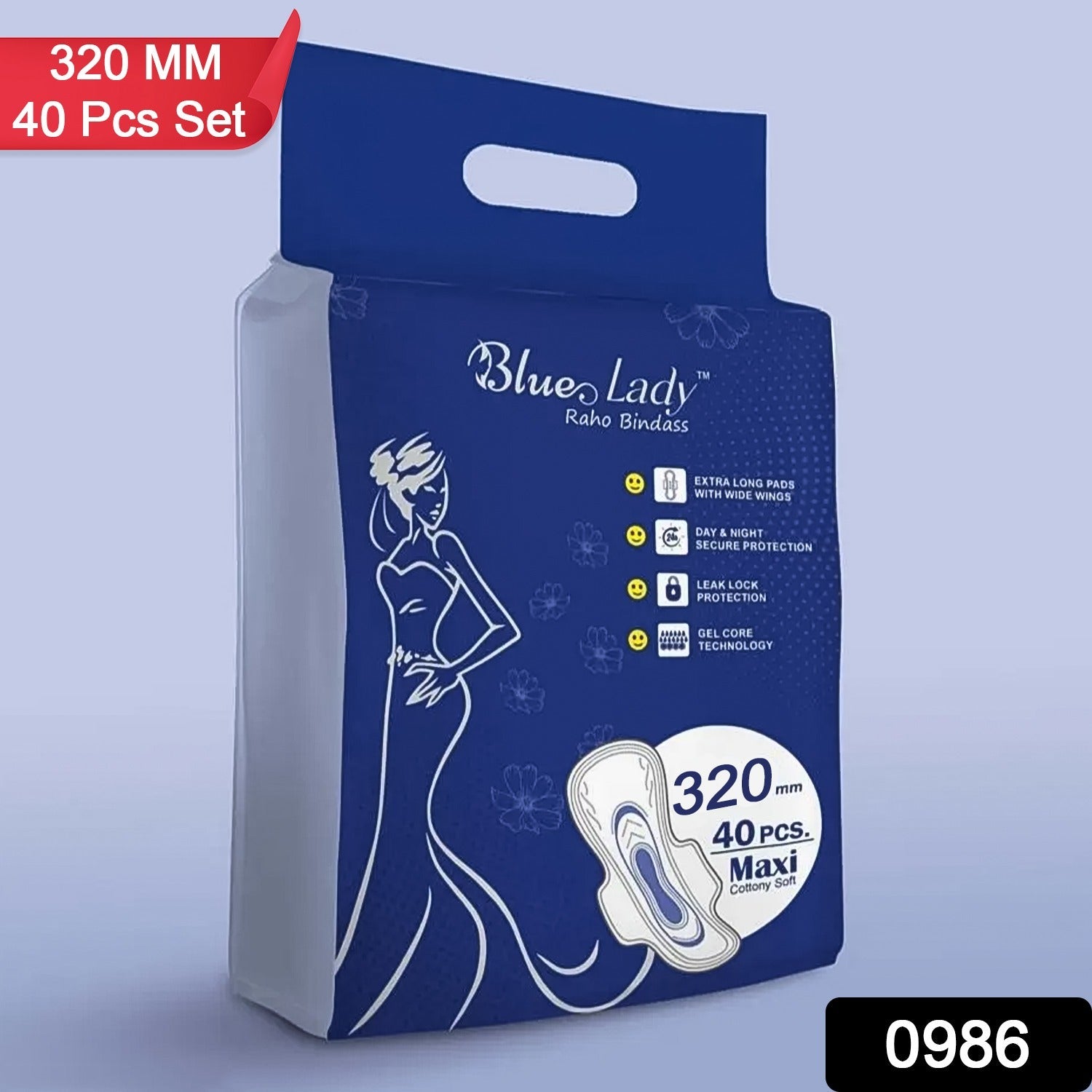 Blue Lady Extra Long Pads With Wides Wings Sanitary Pads 320 Mm 40-pack - Springkart 