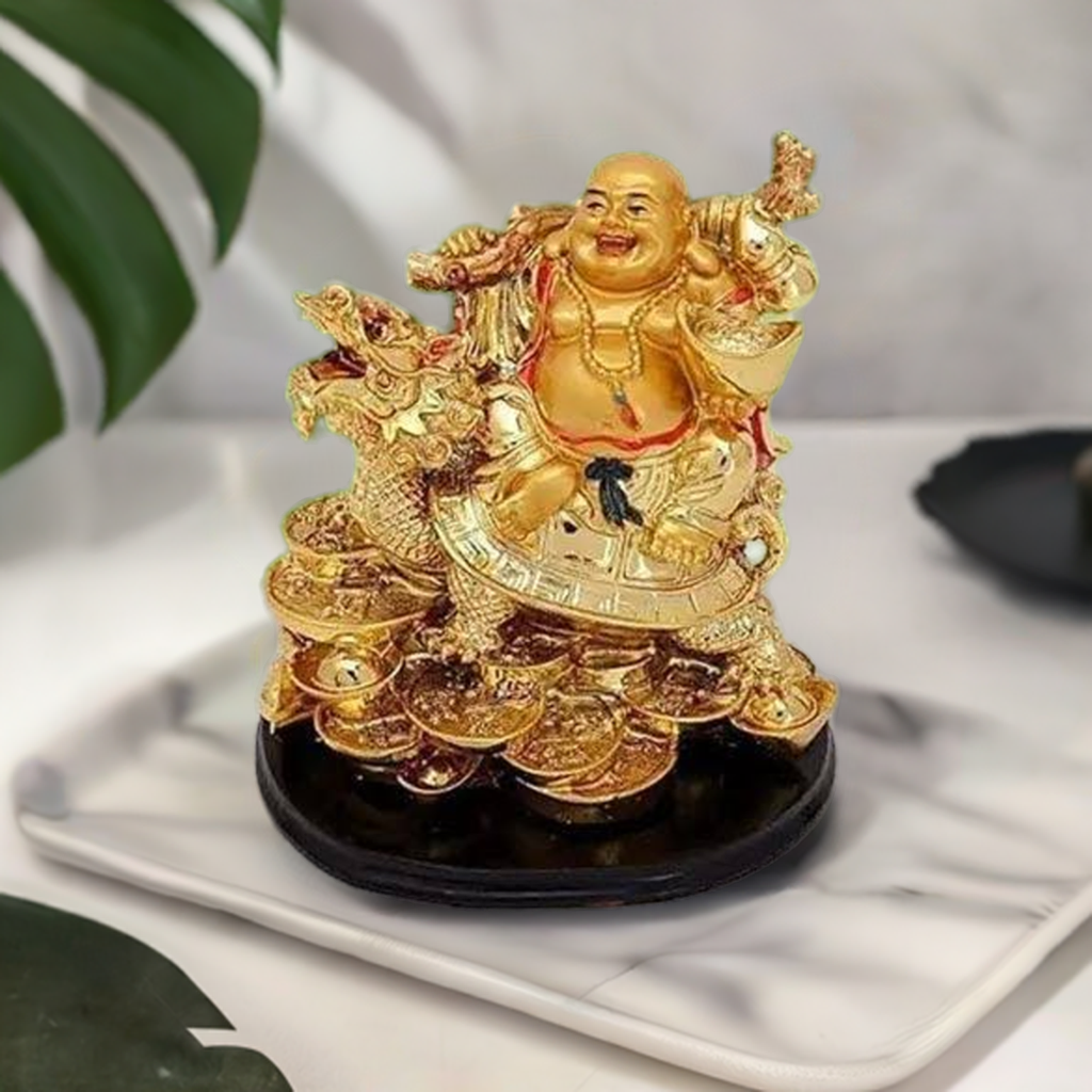 Golden Laughing Buddha on Turtle/Feng Shui Gift,Buddha for Wealth,Sucess,Happiness,Good Luck - Springkart 