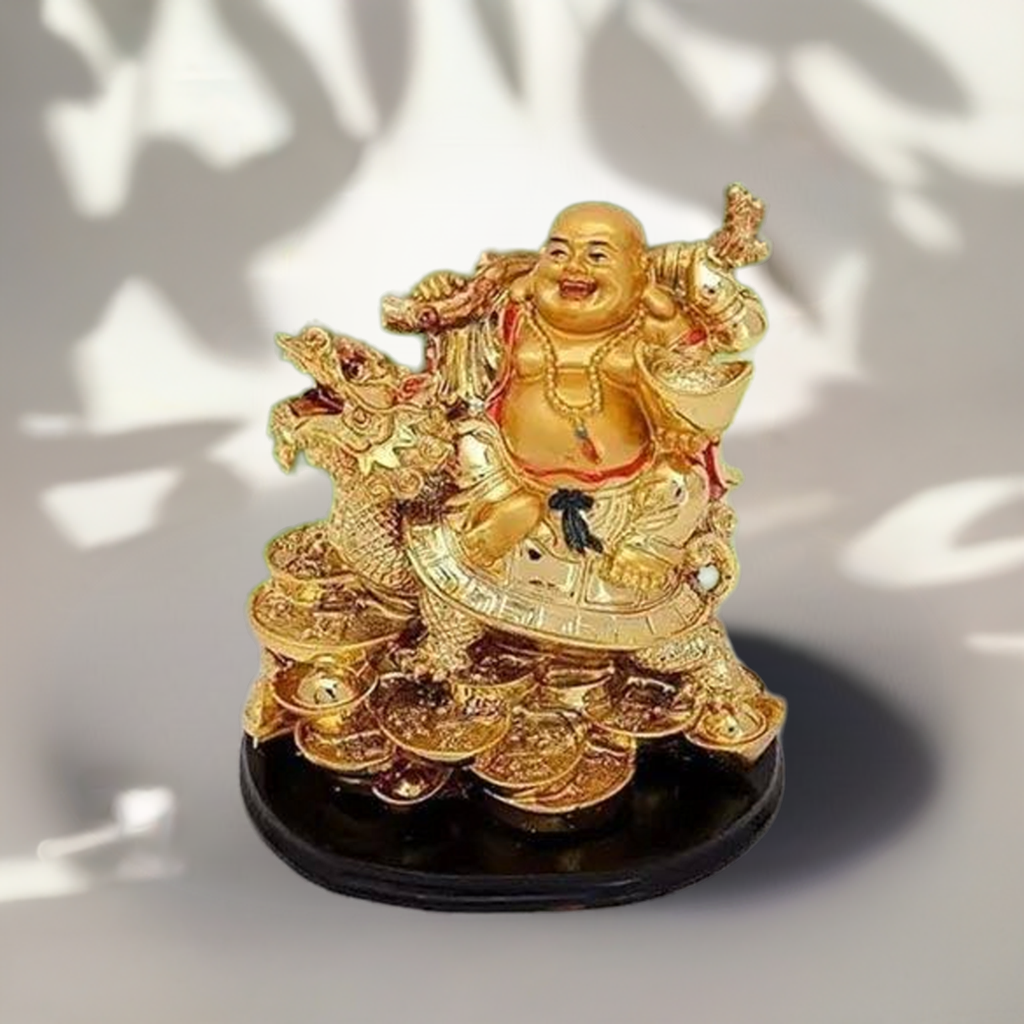 Golden Laughing Buddha on Turtle/Feng Shui Gift,Buddha for Wealth,Sucess,Happiness,Good Luck - Springkart 