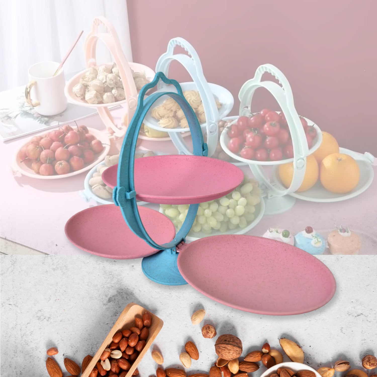 Foldable Fruit Plate Candy Dish Multi Use Mirror Shape Dried Fruit Tray (1 Set) - Springkart 