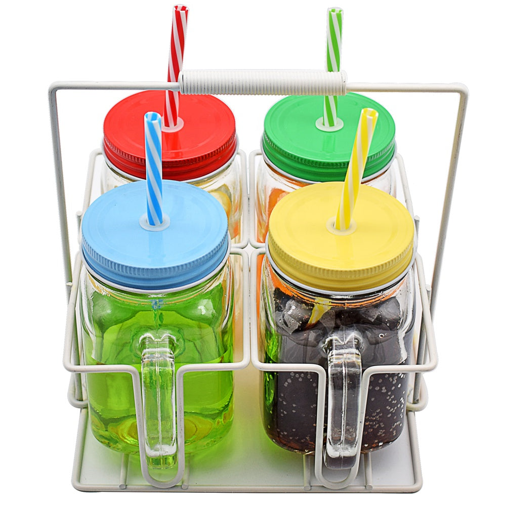 Drinking Cup / Glass / Mug Mason Jar with Handle & Straw - Springkart 