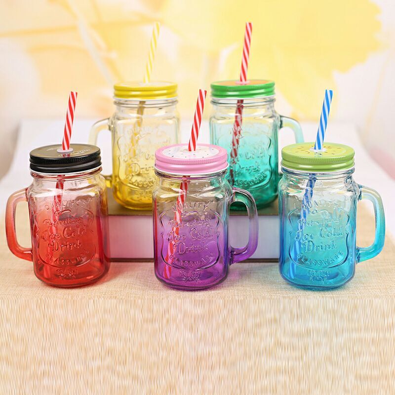 Drinking Cup / Glass / Mug Mason Jar with Handle & Straw - Springkart 