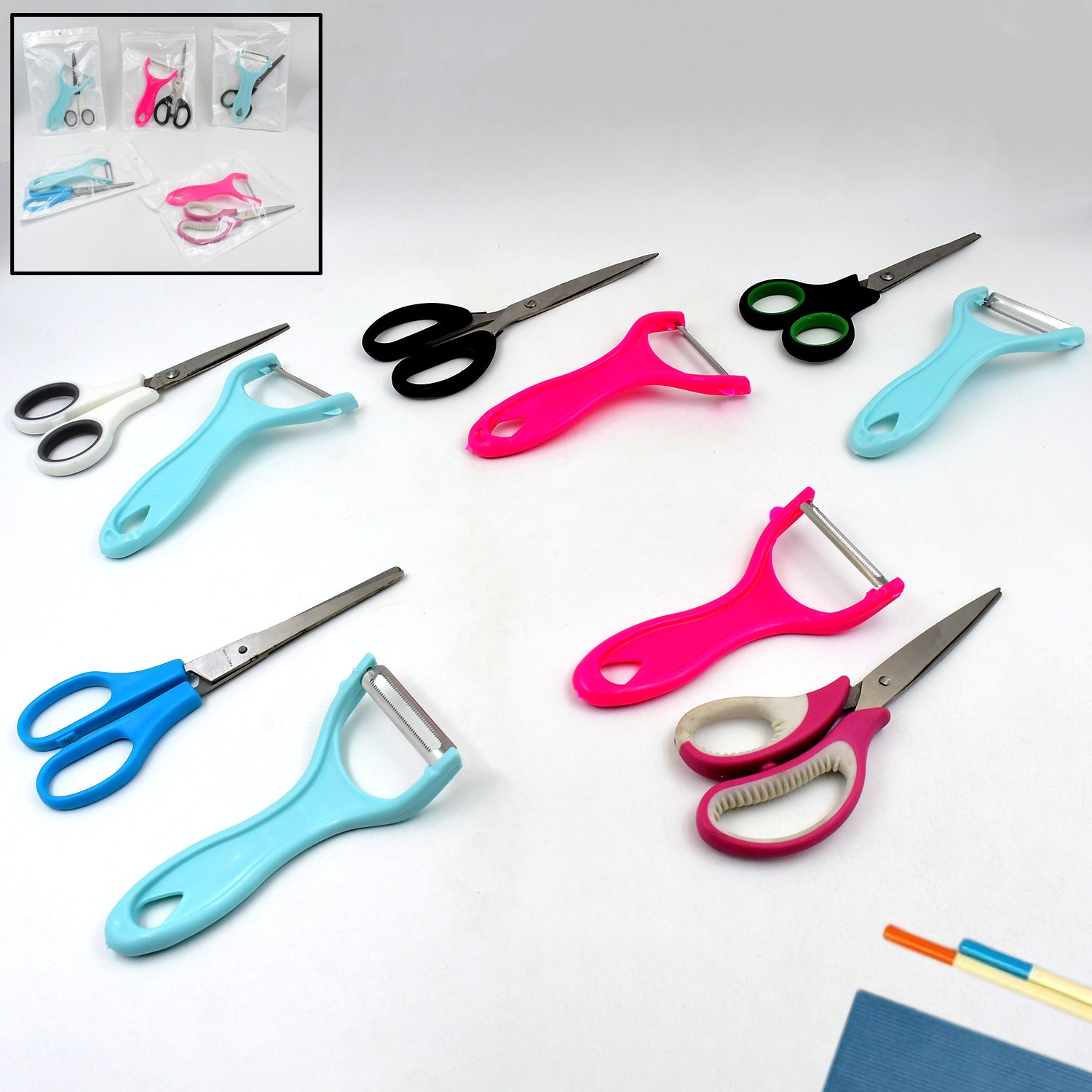 Stainless Steel Kitchen Scissors Multipurpose Peeler (2 Pc Set Mix Design Scissor Peeler) - Springkart 