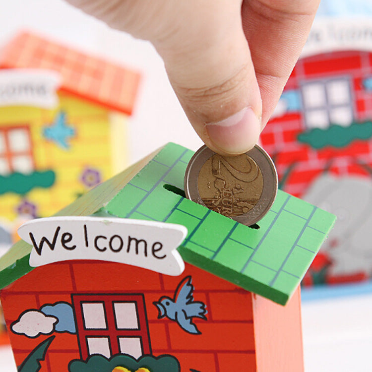 Cute Cartoon House Shaped Lovely Wooden Piggy Bank Money Bank - Springkart 