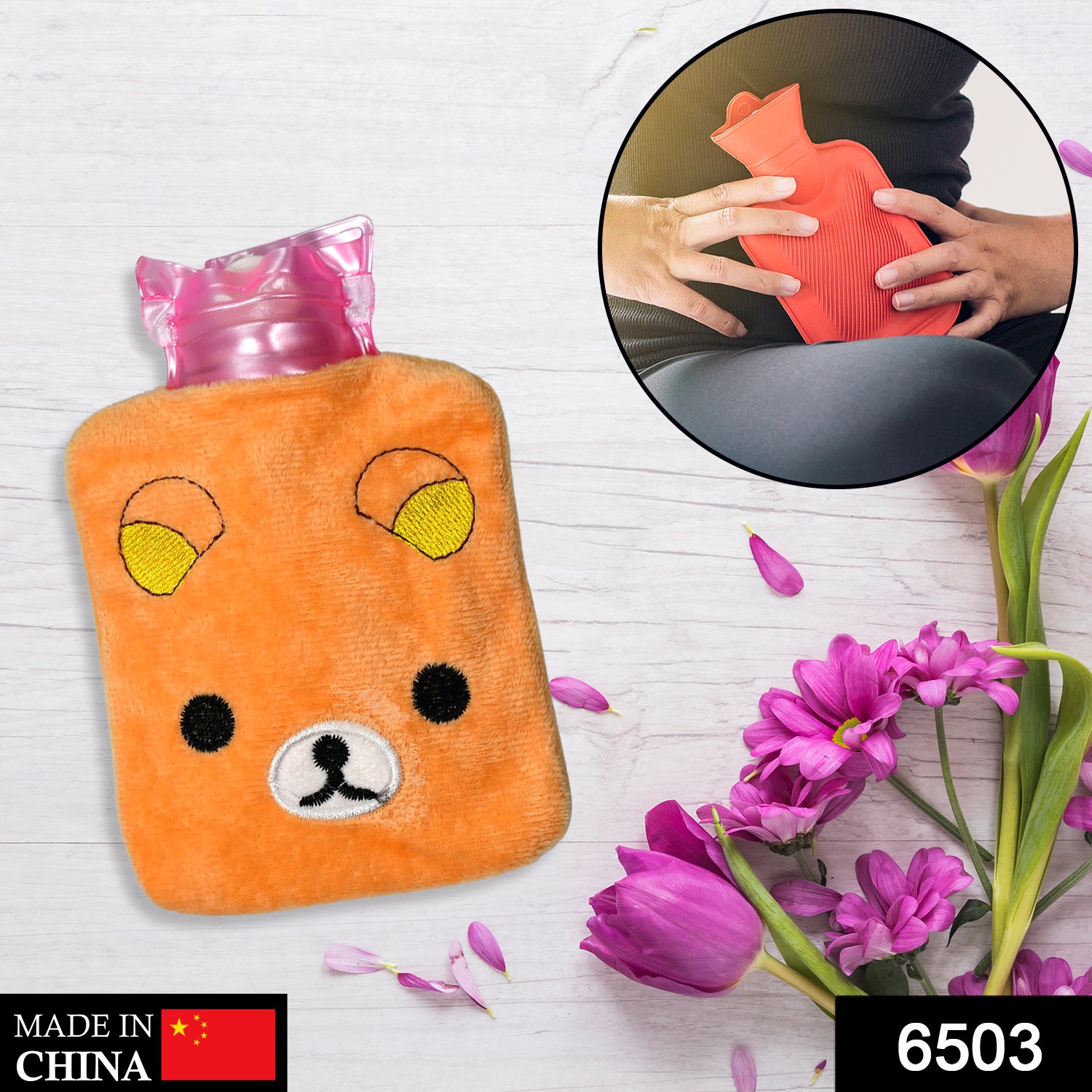 6503 Orange Panda Small Hot Water Bag With Cover For Pain Relief Neck Shoulder Pain And Hand Feet Warmer Menstrual Cramps. - Springkart 
