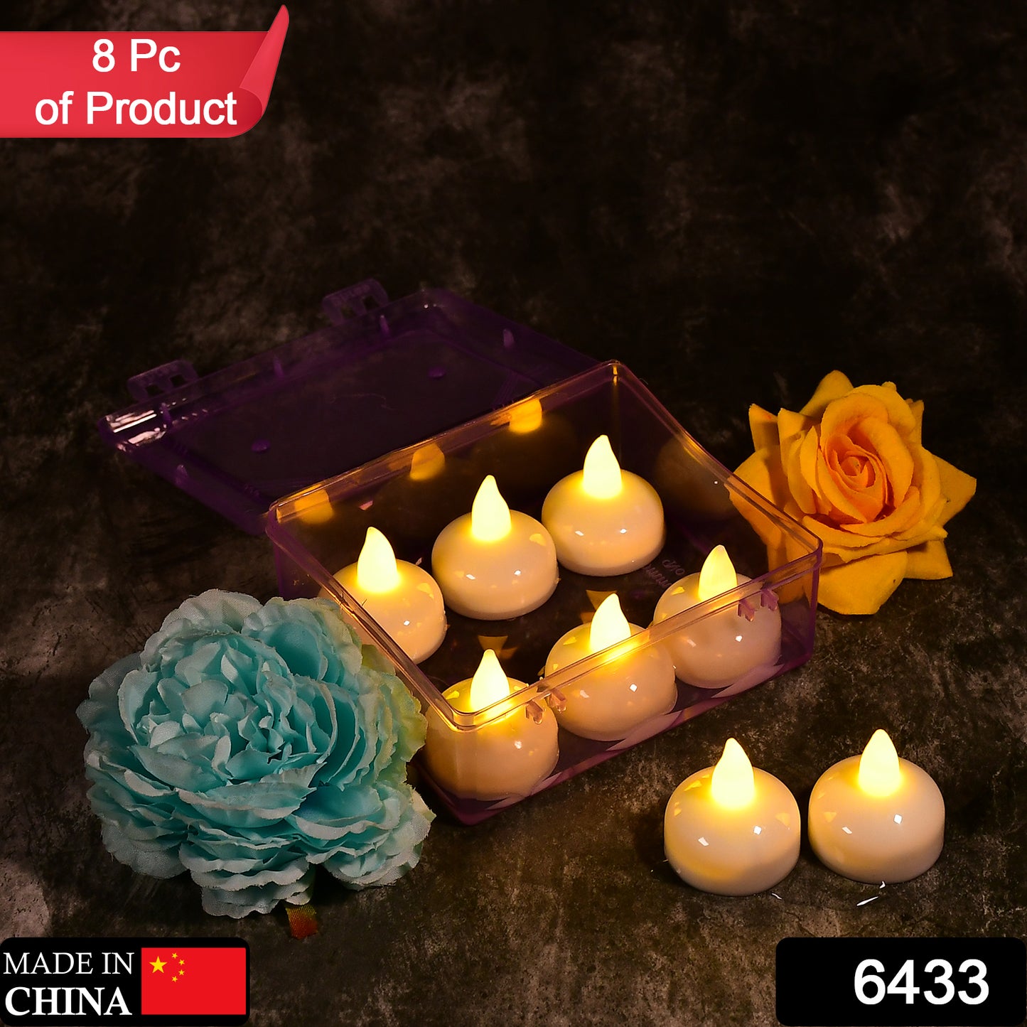 6433 Set Of 8pcs With Transparent Box. Flameless Floating Candles Battery Operated Tea Lights Tealight Candle - Decorative Wedding. - Springkart 