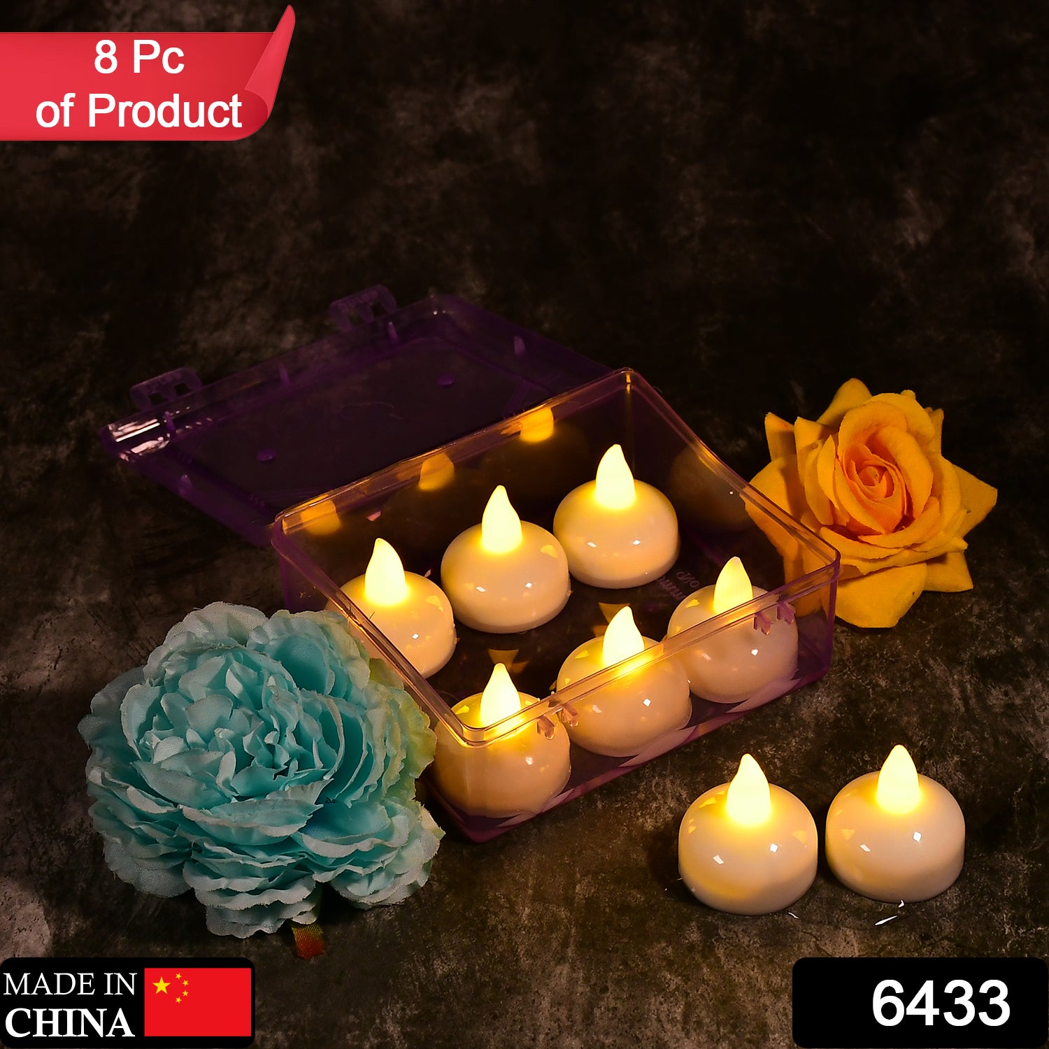6433 Set Of 8pcs With Transparent Box. Flameless Floating Candles Battery Operated Tea Lights Tealight Candle - Decorative Wedding. - Springkart 