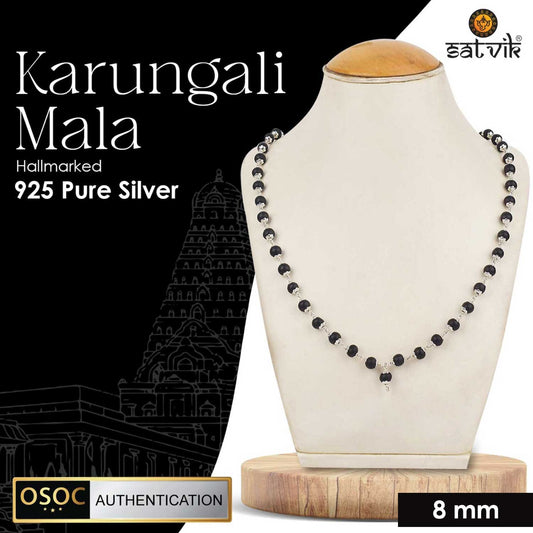 Govt. Lab Certified Original Ebony wood 925 Silver Caps Karungali Mala