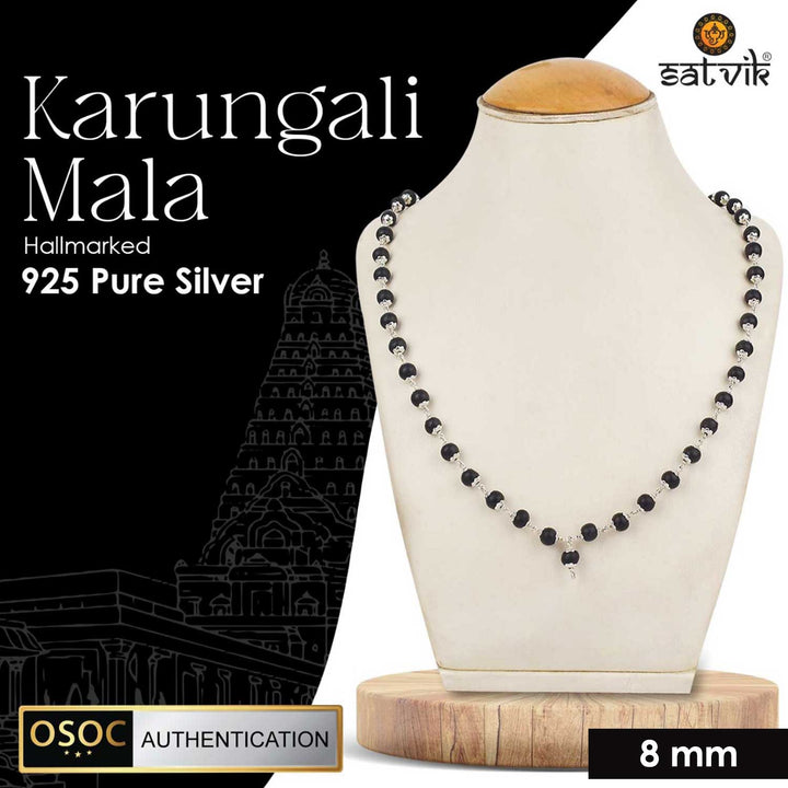 Govt. Lab Certified Original Ebony wood 925 Silver Caps Karungali Mala