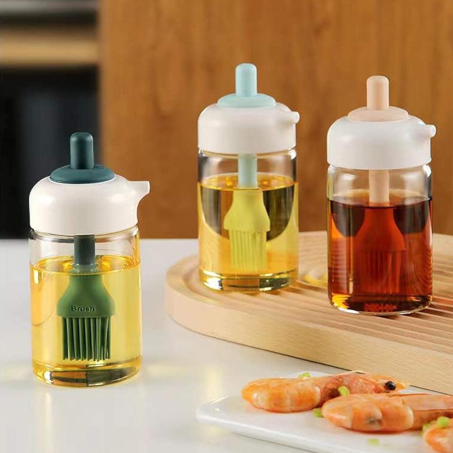 2 In 1 Glass Oil Dispenser Jar Bottle With Brush (1 Set) - Springkart 